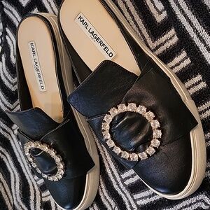 Karl Lagerfeld leather slide, black, size 7.5